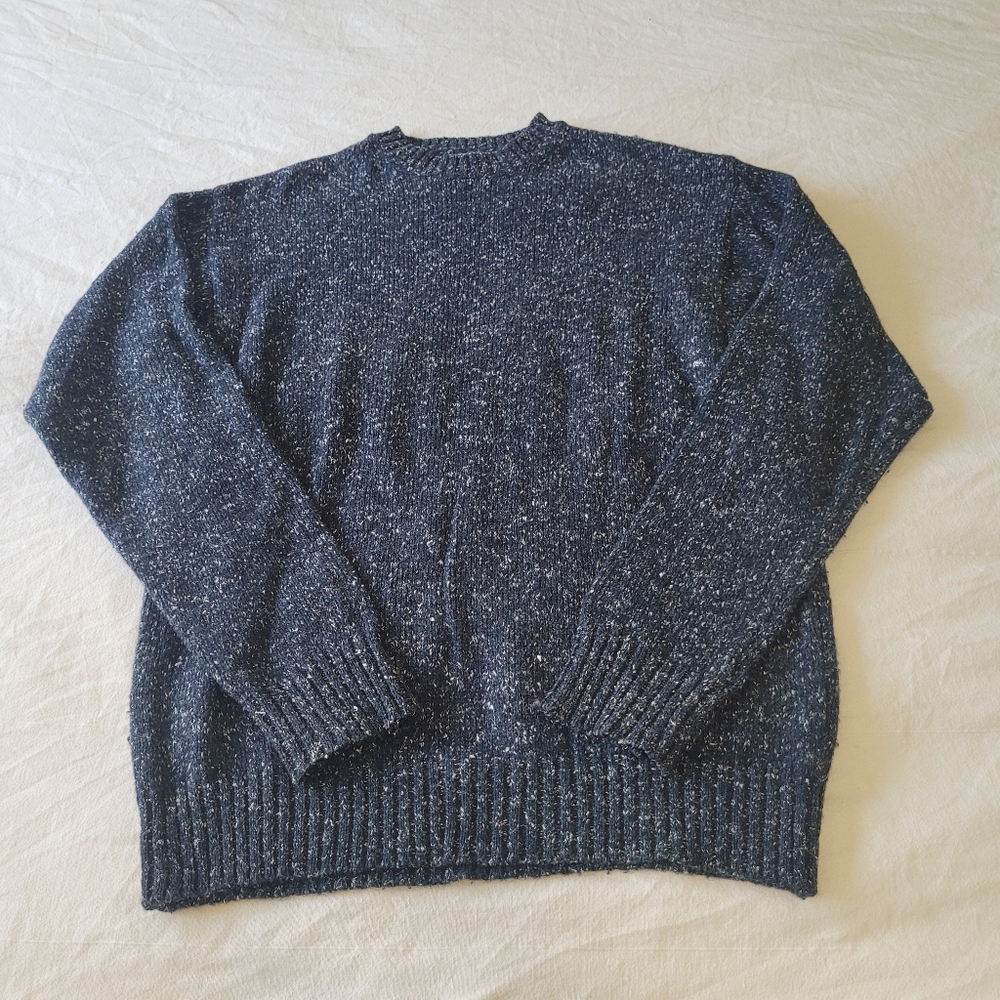 Vintage GAP Crewneck Wool Sweater Womens Size M Dark Blue Speckled Normcore